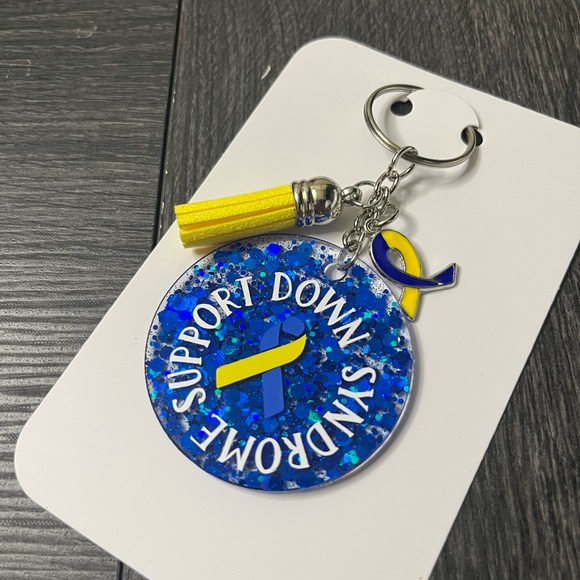 Hand crafted Down Syndrome Awareness blue and yellow keychain - Picture 2 of 2